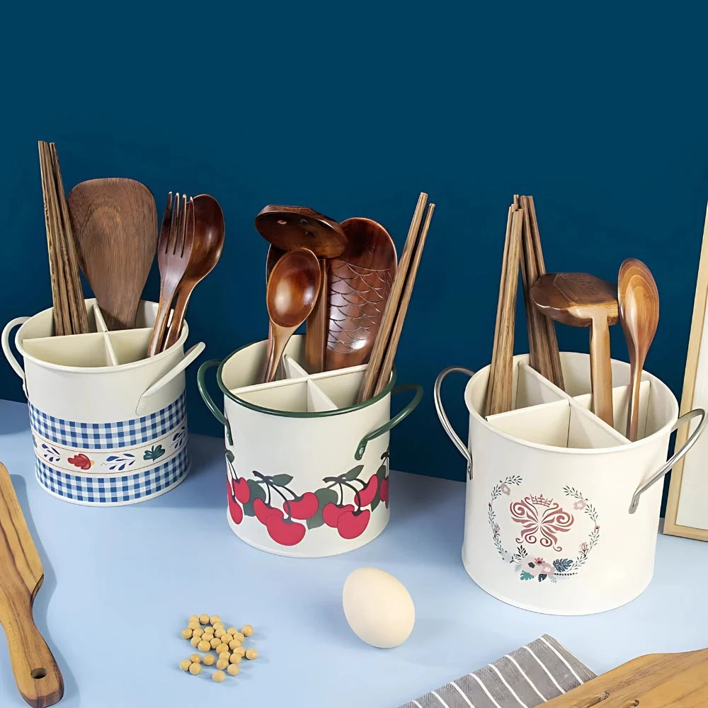 Utensil Holder | Cast Iron Enamel & Divider Lid