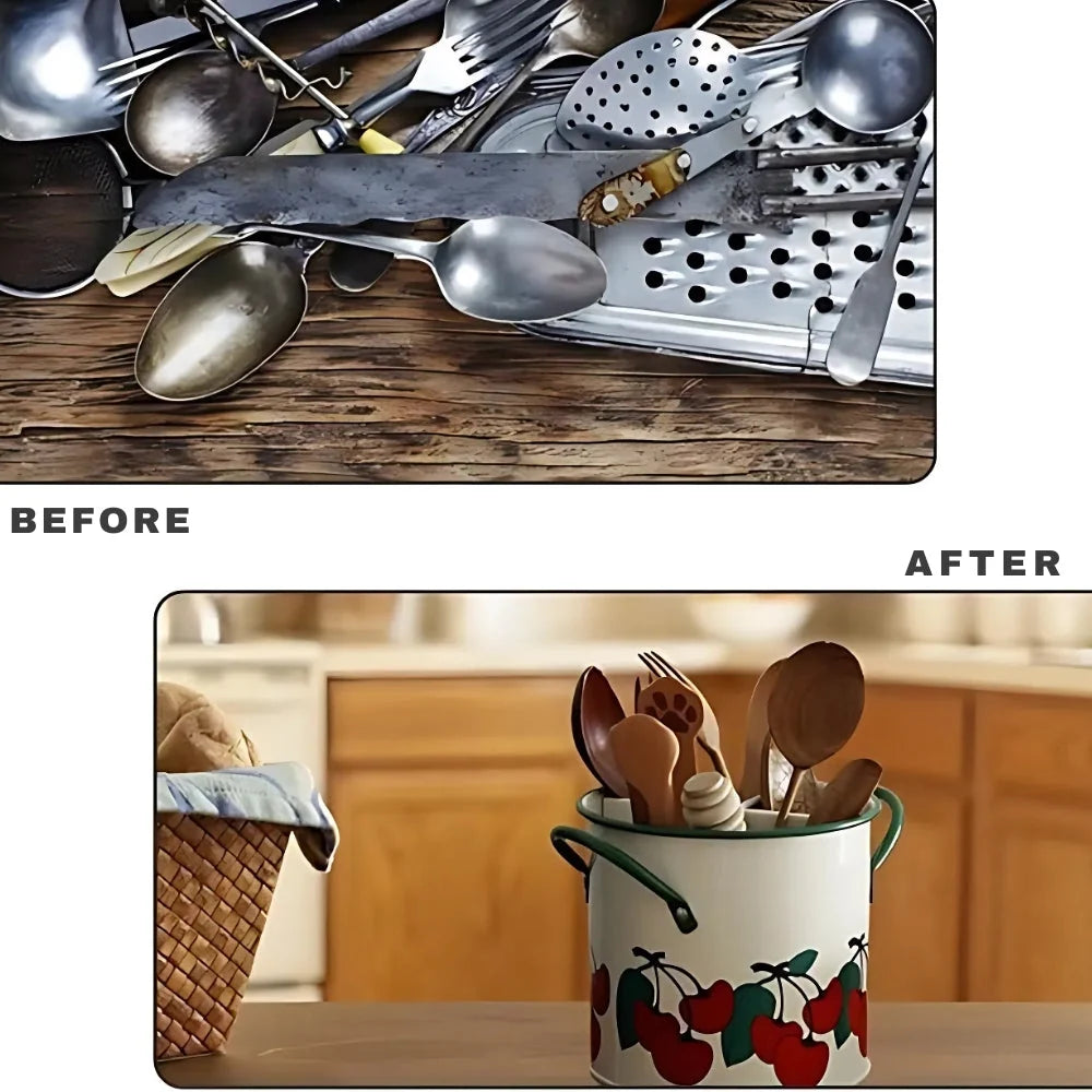 Utensil Holder | Cast Iron Enamel & Divider Lid