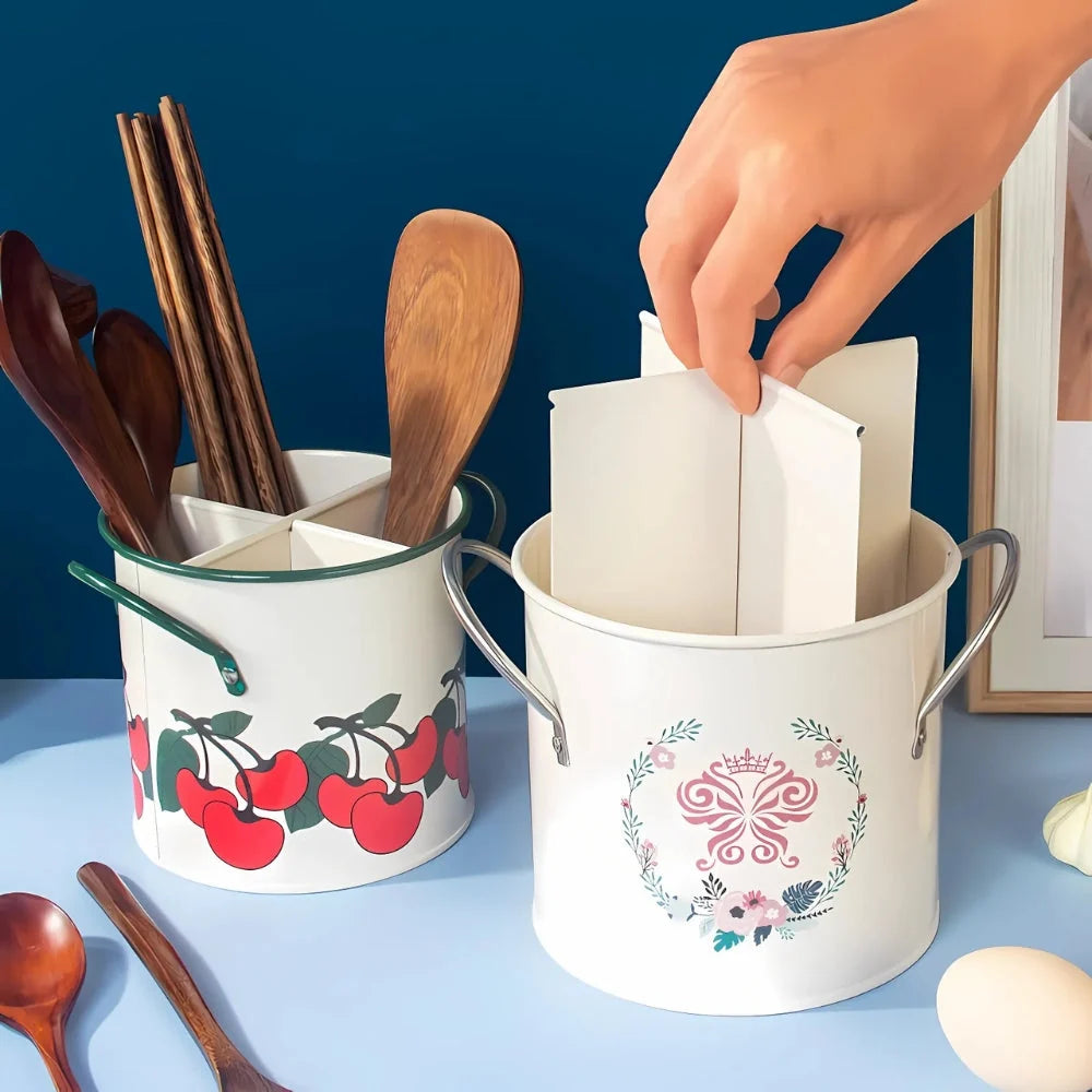 Utensil Holder | Cast Iron Enamel & Divider Lid