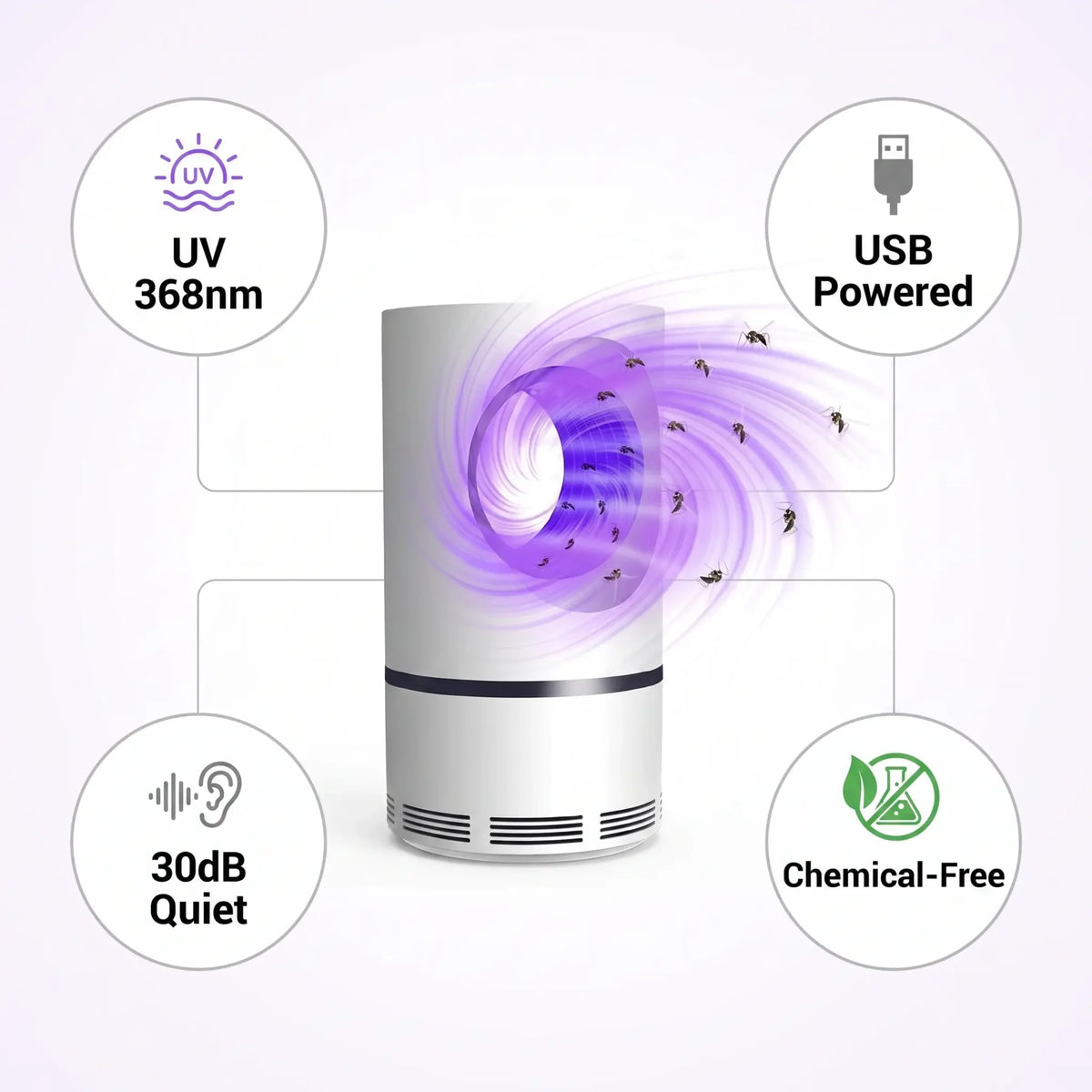 UV Light Insect Trap | 368nm UV LED & Vortex Capture