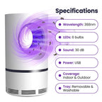 UV Light Insect Trap | 368nm UV & Vortex Capture | USB-Powered