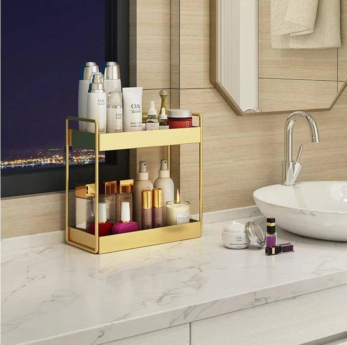 Vanity Organizer | Double-Layer Gold Metal Finish