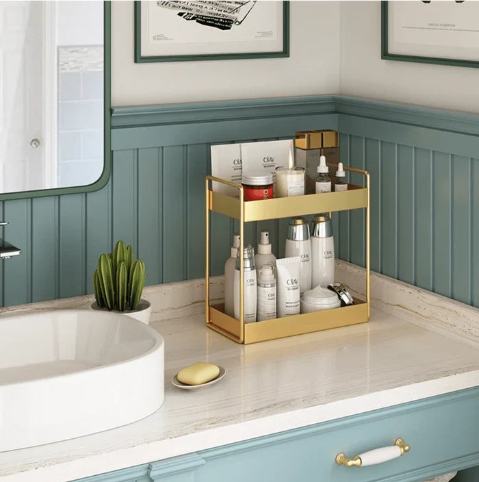 Vanity Organizer | Double-Layer Gold Metal Finish