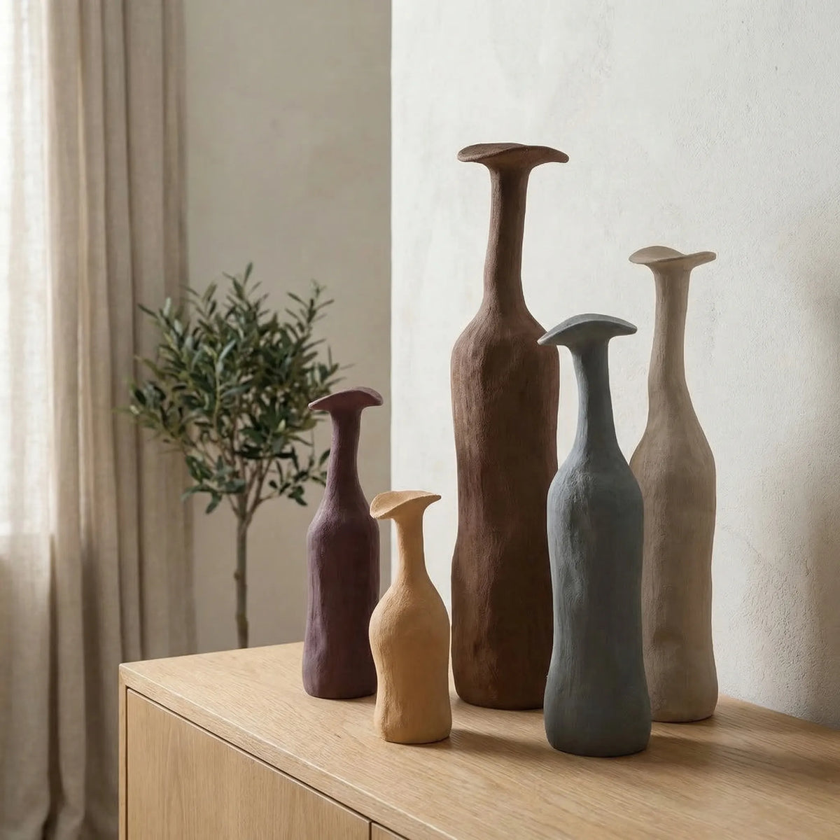 Vase Set | Hand-Formed & Textured Earth Tones | 5-Piece