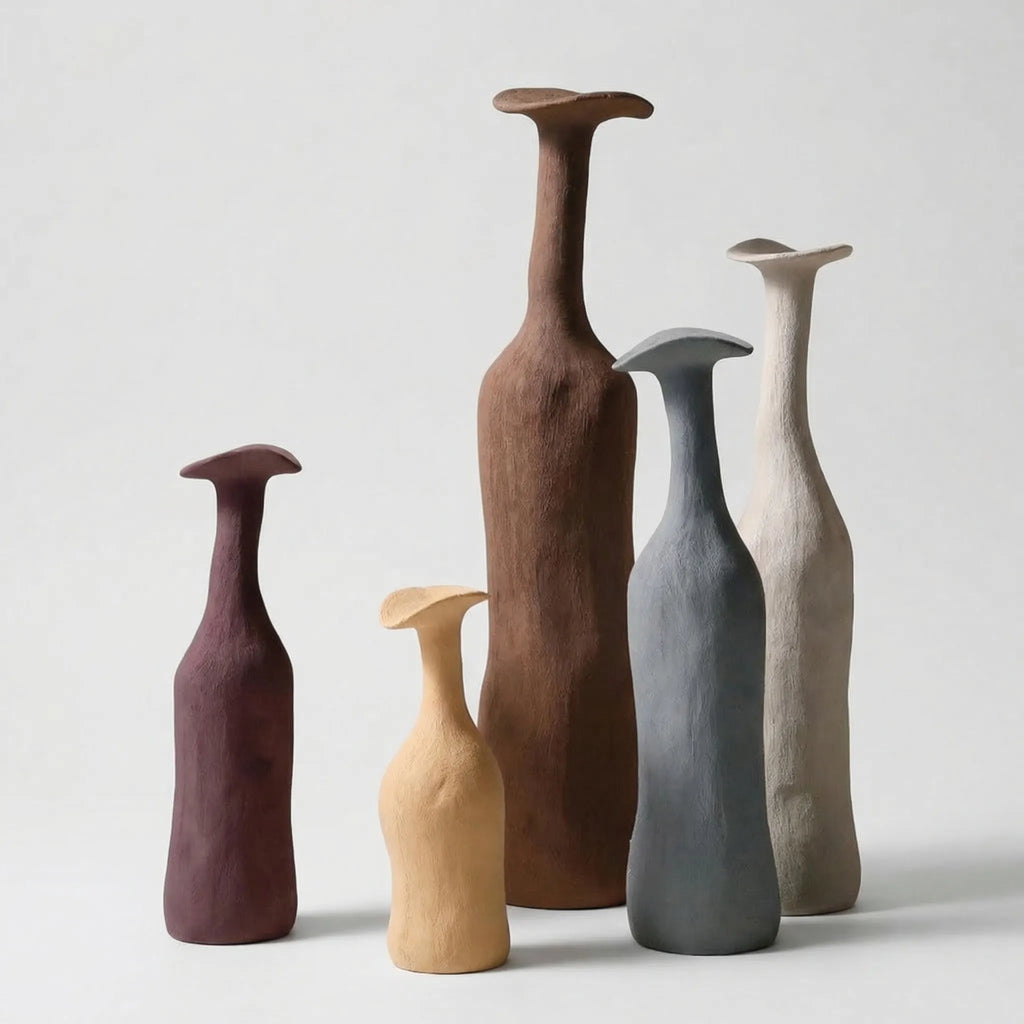 Vase Set | Hand-Formed & Textured Earth Tones | 5-Piece