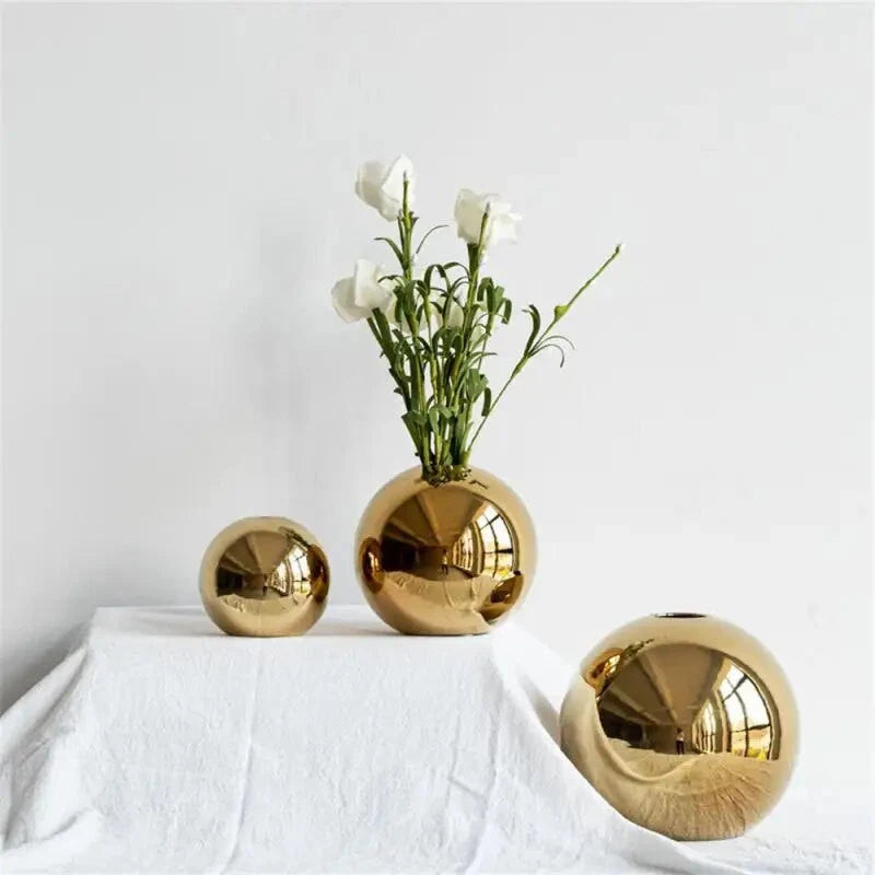 Vase | Spherical Glossy Gold | Available In 3 Sizes