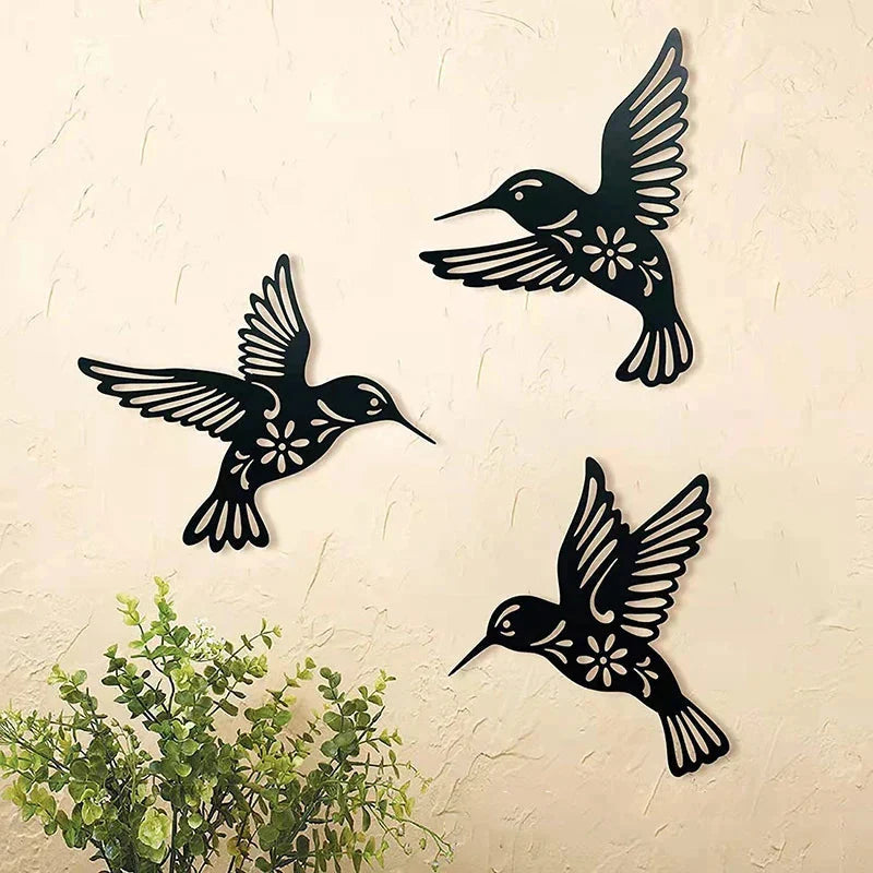 Wall Art | Metal Hummingbird Silhouettes & Black Finish | Set of 3