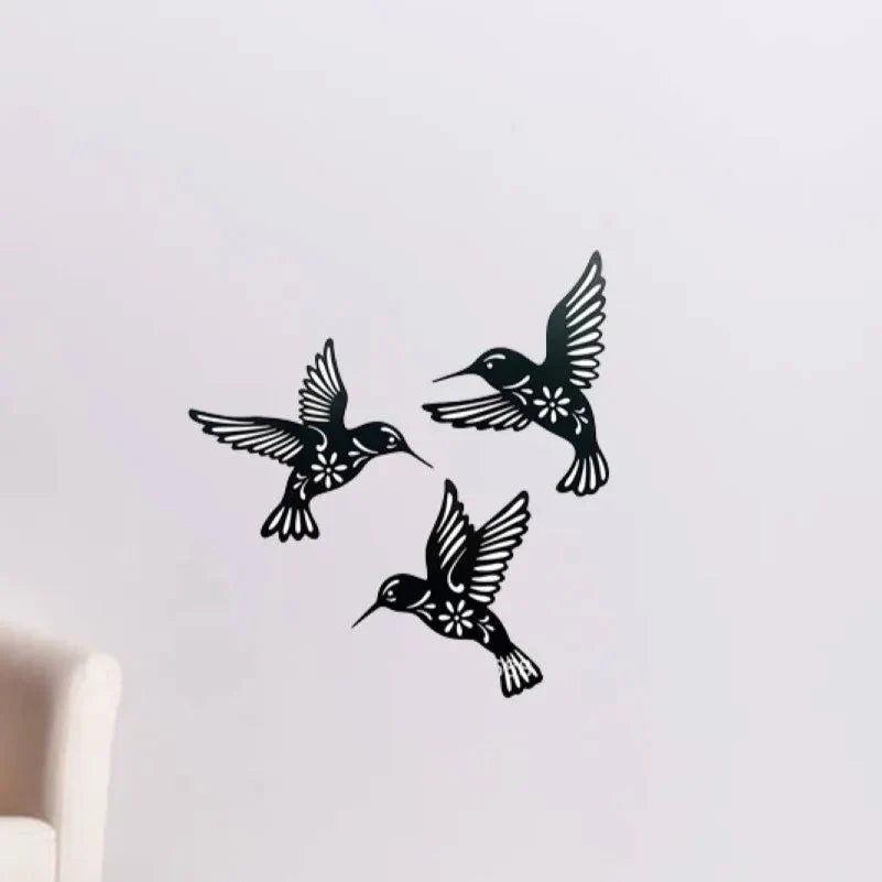 Wall Art | Metal Hummingbird Silhouettes & Black Finish | Set of 3