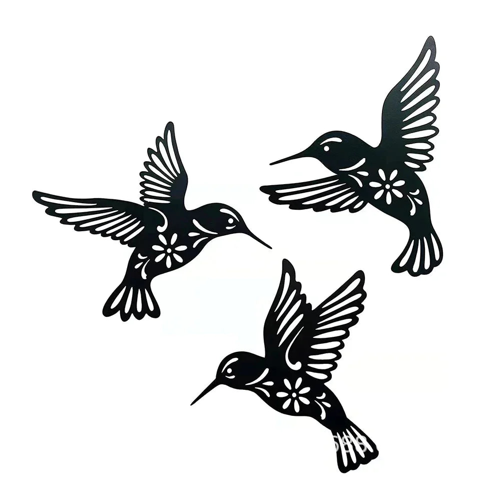 Wall Art | Metal Hummingbird Silhouettes & Black Finish | Set of 3