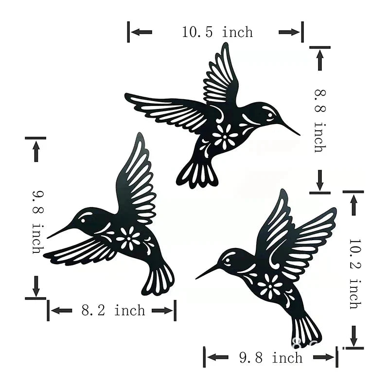 Wall Art | Metal Hummingbird Silhouettes & Black Finish | Set of 3