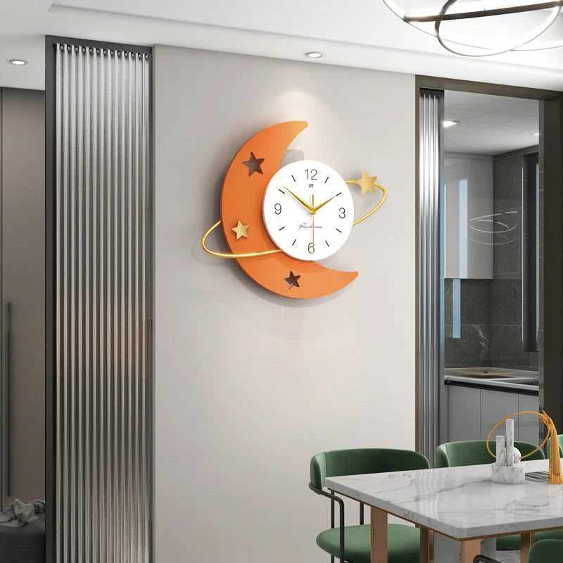 Wall Clock | Crescent Moon & Gold Stars | Silent Sweep Movement