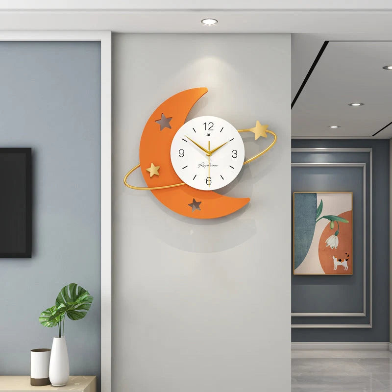 Wall Clock | Crescent Moon & Gold Stars | Silent Sweep Movement