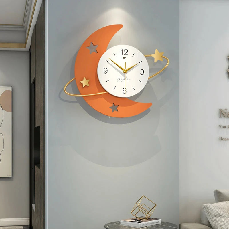 Wall Clock | Crescent Moon & Gold Stars | Silent Sweep Movement