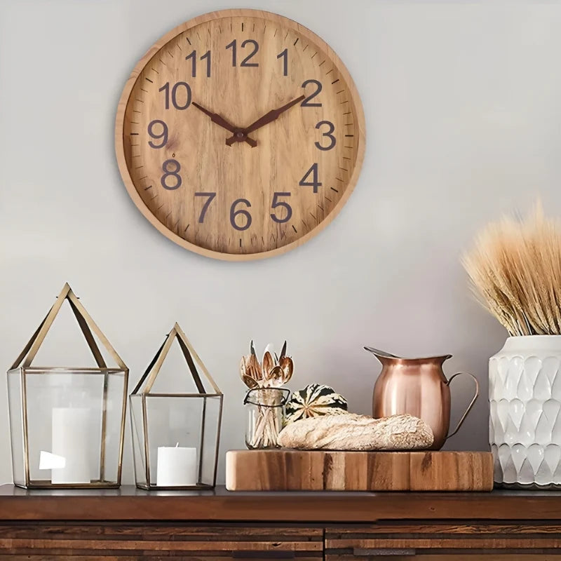 Wall Clock | Digital Display & Brown Finish | 30.5 cm Diameter