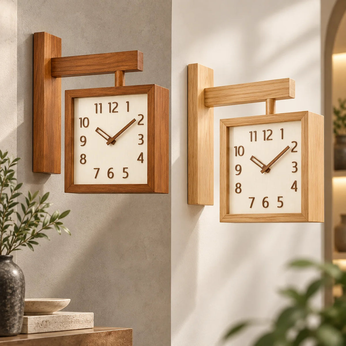 Wall Clock | Dual-Sided Wooden Analog & Quiet Pendulum