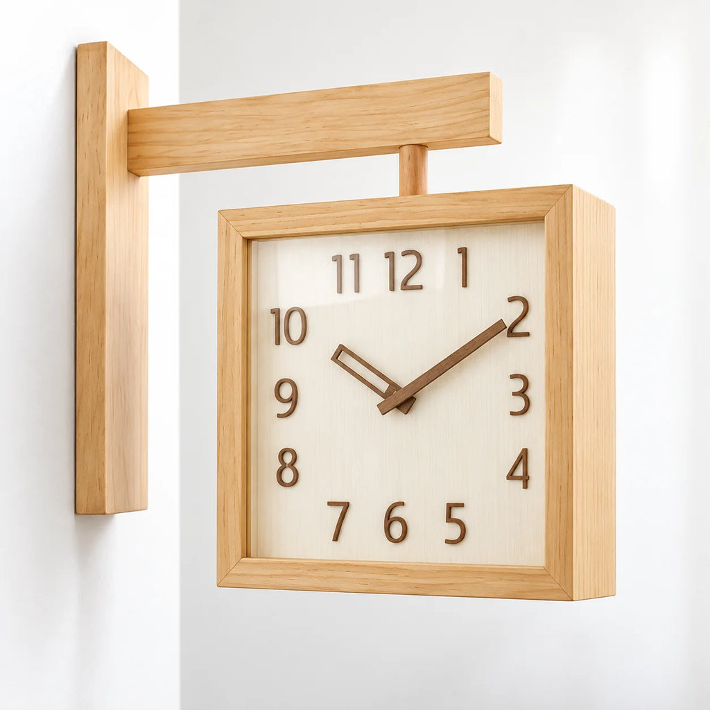 Wall Clock | Dual-Sided Wooden Analog & Quiet Pendulum