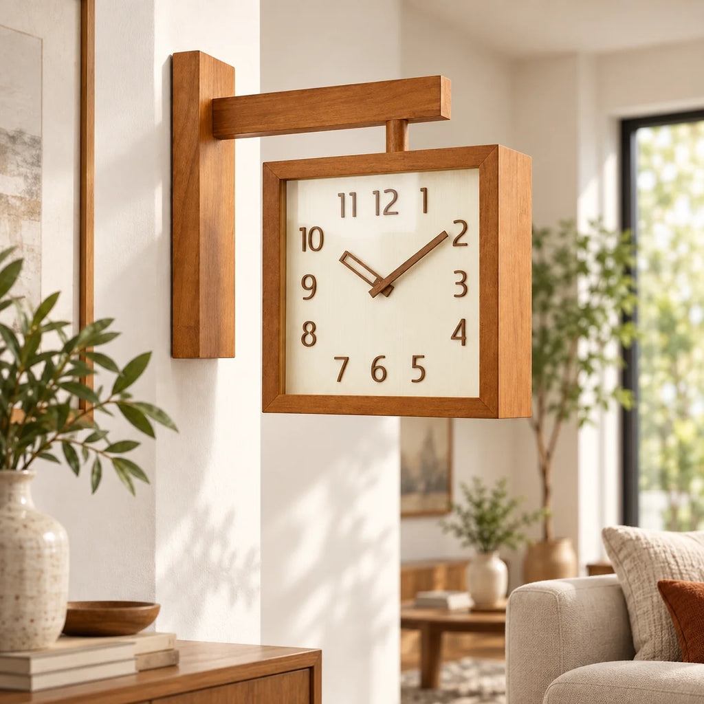 Wall Clock | Dual-Sided Wooden Analog & Quiet Pendulum