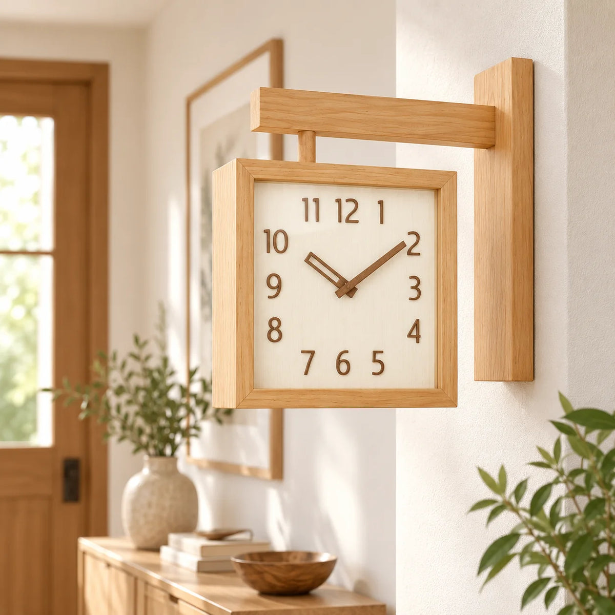 Wall Clock | Dual-Sided Wooden Analog & Quiet Pendulum