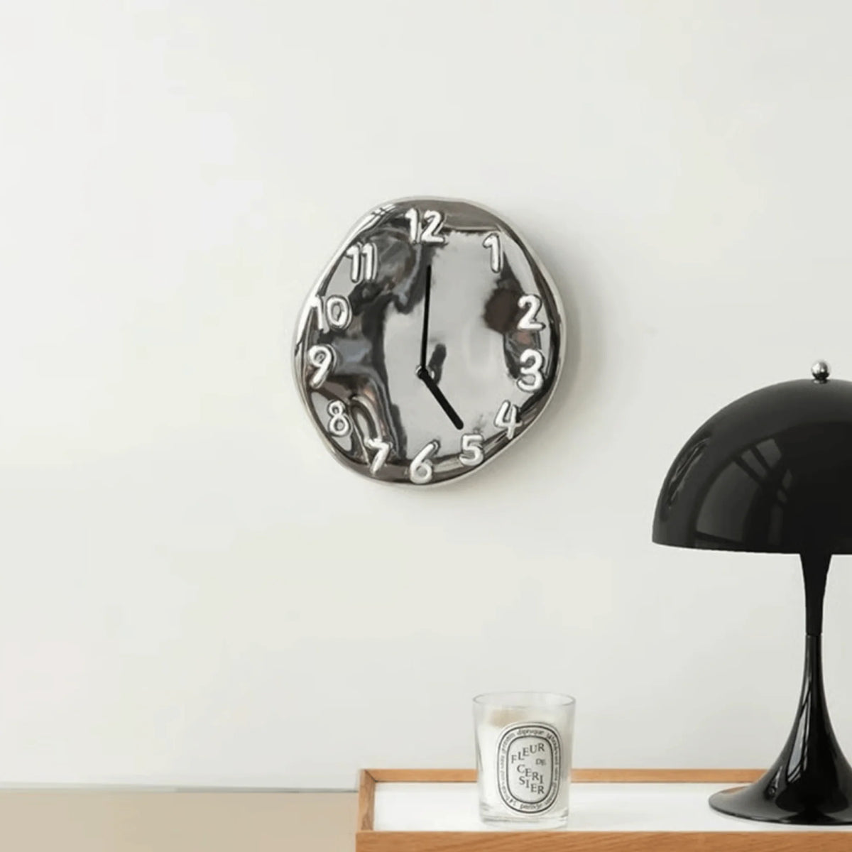 Wall Clock | Handcrafted Ceramic & Mirror Chrome | Silent Quartz