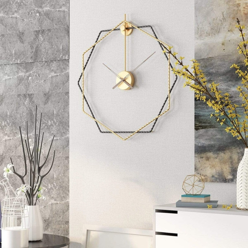 Wall Clock | Hexagonal Metal Double-Frame | 50 & 60 cm