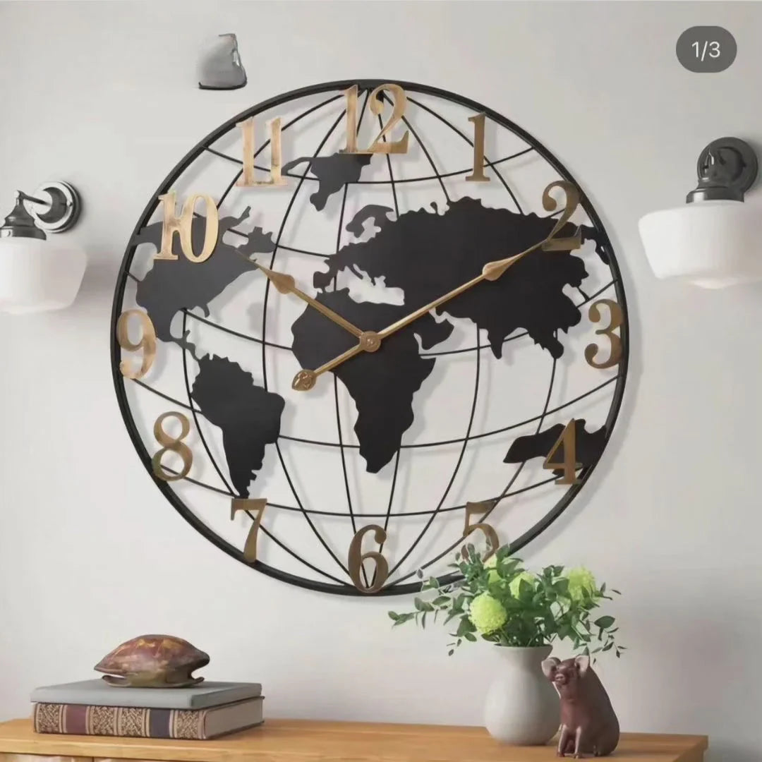 Wall Clock | Large World Map Design | 60 cm
