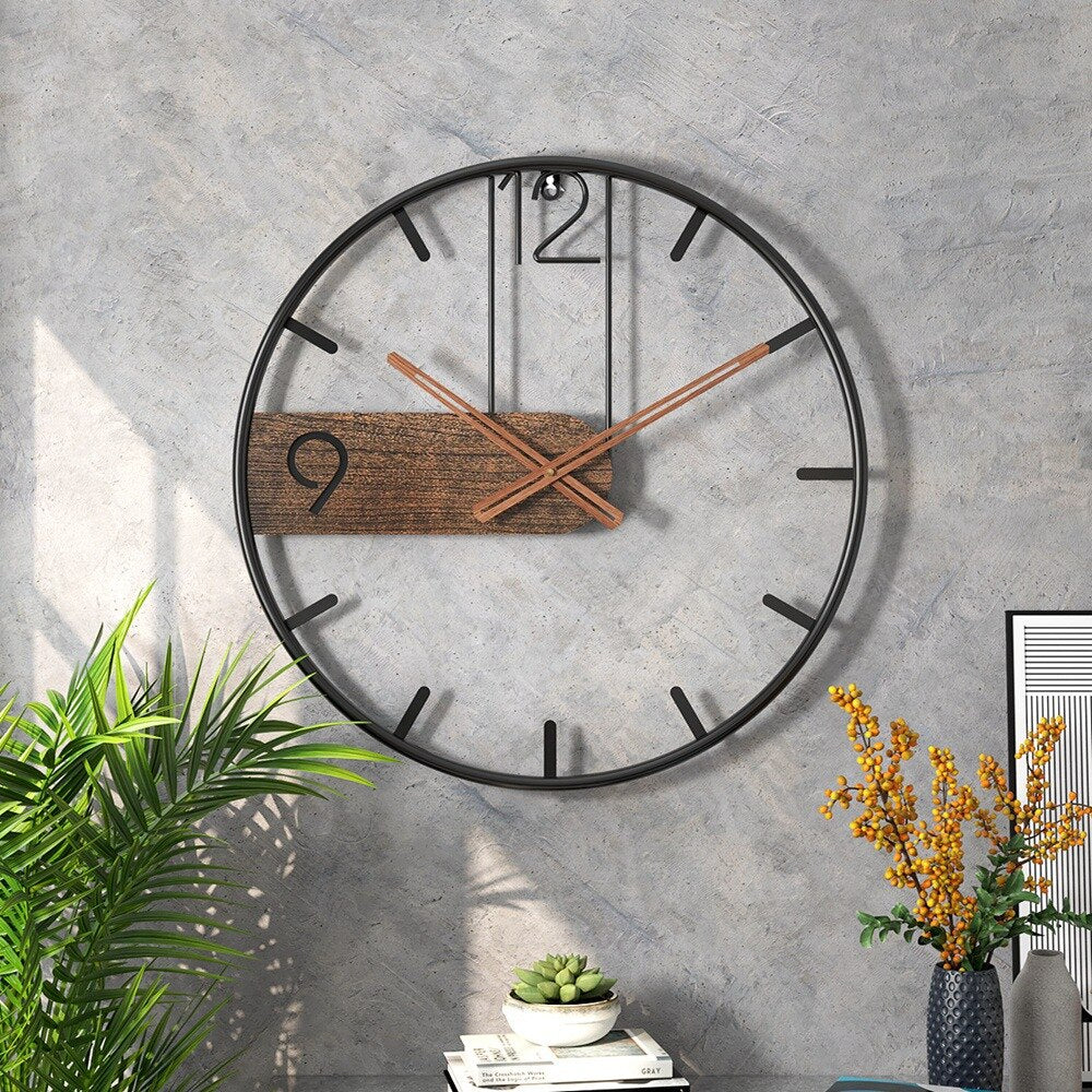 Wall Clock | Walnut Wood & Iron Frame | 50 cm