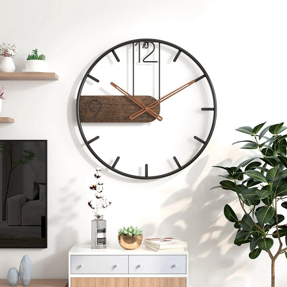 Wall Clock | Walnut Wood & Iron Frame | 50 cm