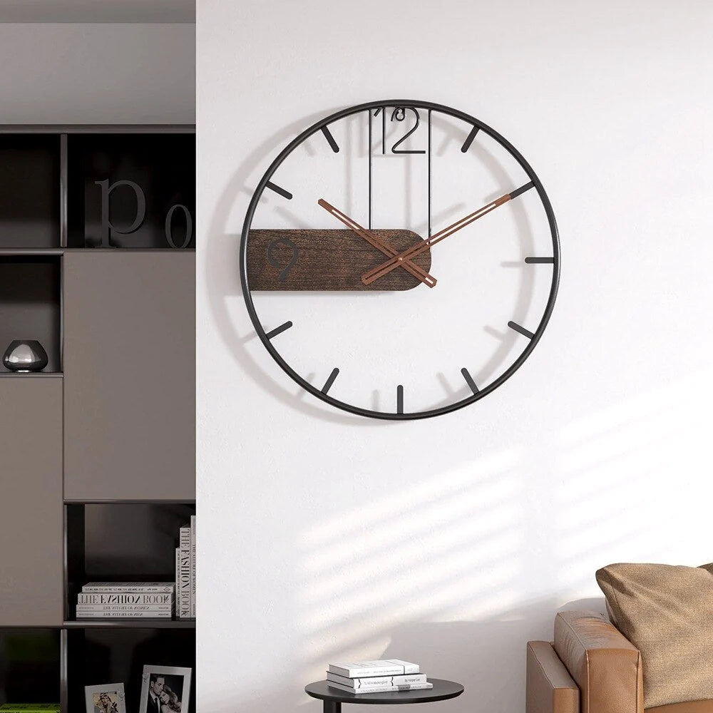 Wall Clock | Walnut Wood & Iron Frame | 50 cm