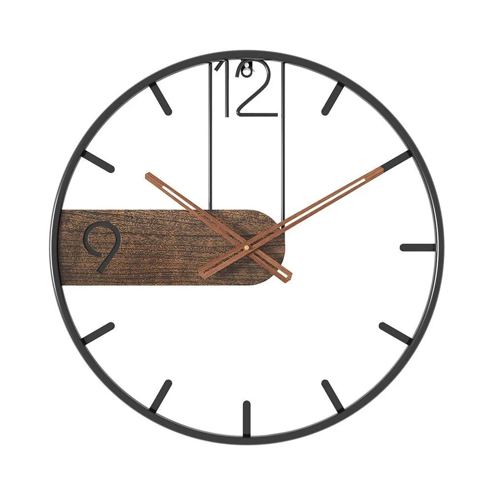 Wall Clock | Walnut Wood & Iron Frame | 50 cm