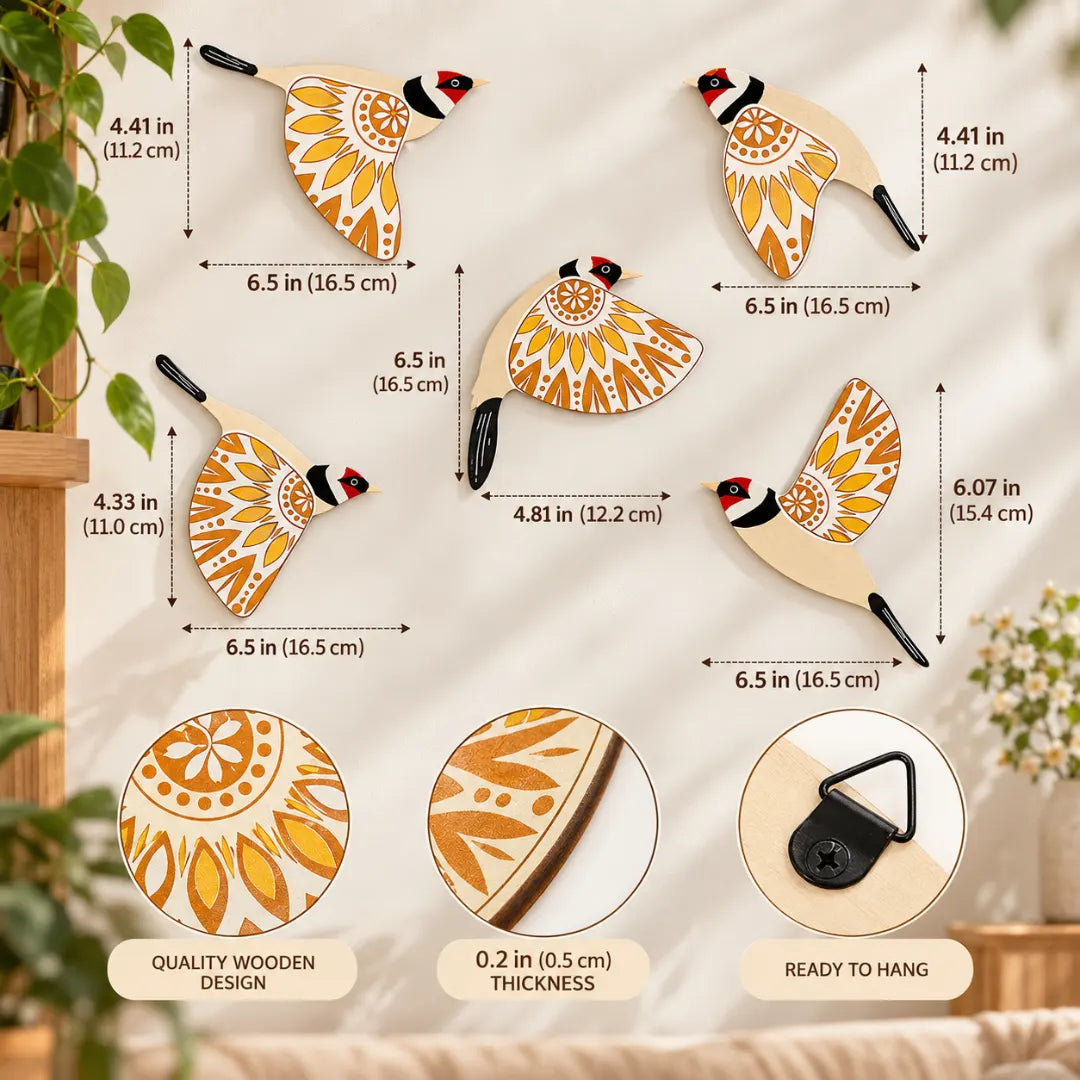Wall Decor | Wooden Bird | 5-Piece Set