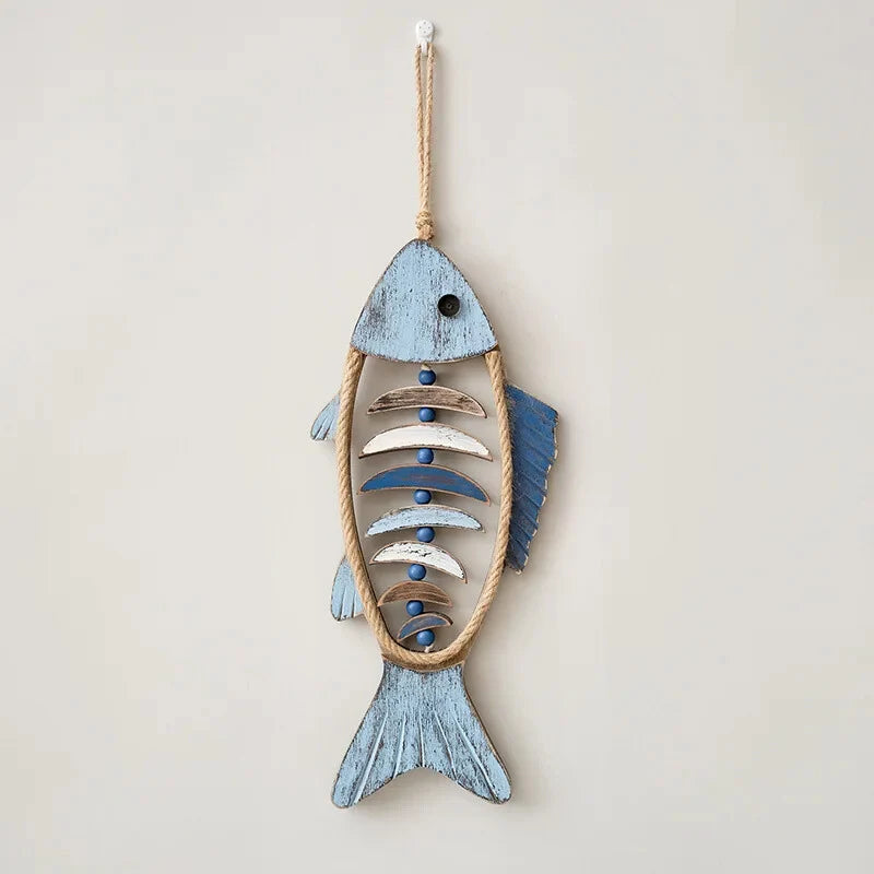 Wall Decoration | Wood & Rope Fishbone Design | 47 x 21 cm