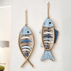 Wall Decoration | Wood & Rope Fishbone Design | 47 x 21 cm