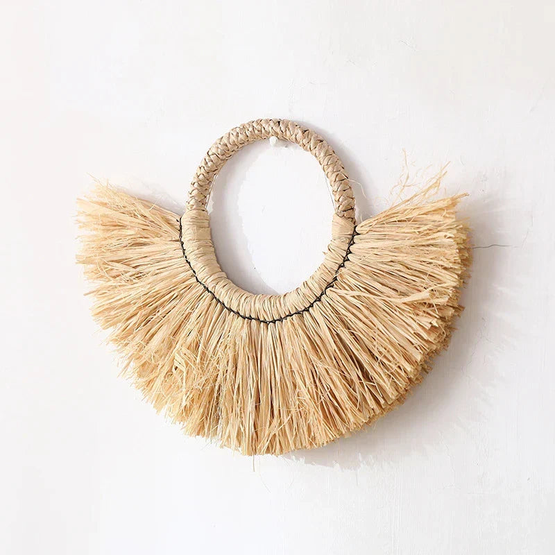 Wall Hanging | Handcrafted Boho Raffia & Bamboo Loop