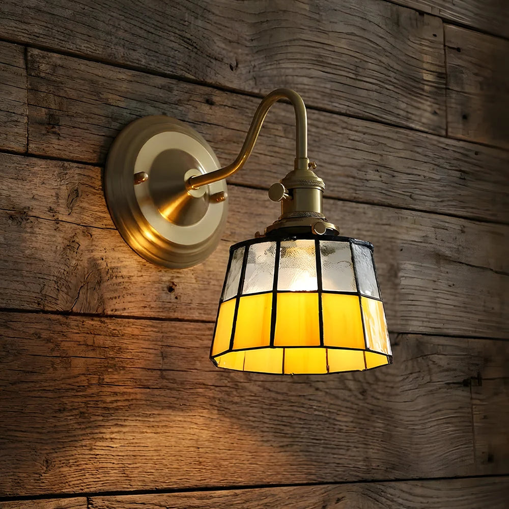 Wall Lamp | Art Deco Stained Glass & Copper Frame | E26/E27 Bulb Included