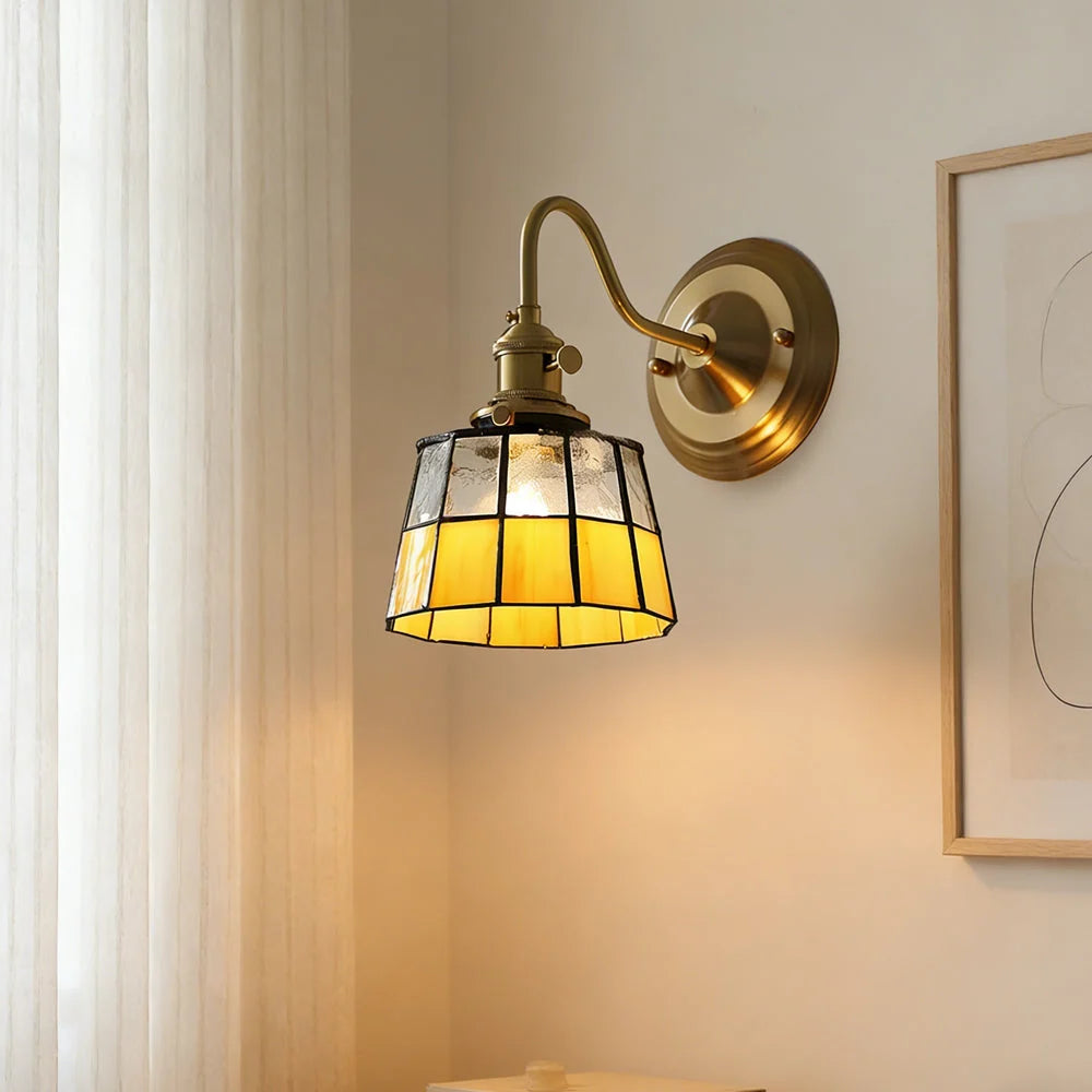 Wall Lamp | Art Deco Stained Glass & Copper Frame | E26/E27 Bulb Included