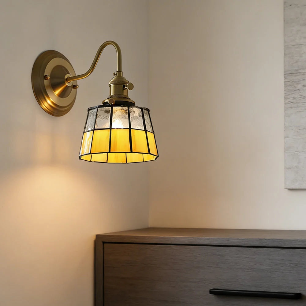 Wall Lamp | Art Deco Stained Glass & Copper Frame | E26/E27 Bulb Included