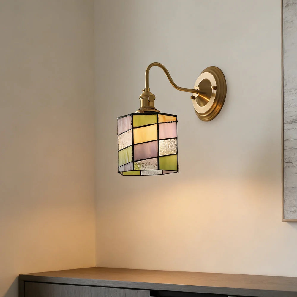 Wall Lamp | Art Deco Stained Glass & Copper Frame | E26/E27 Bulb Included