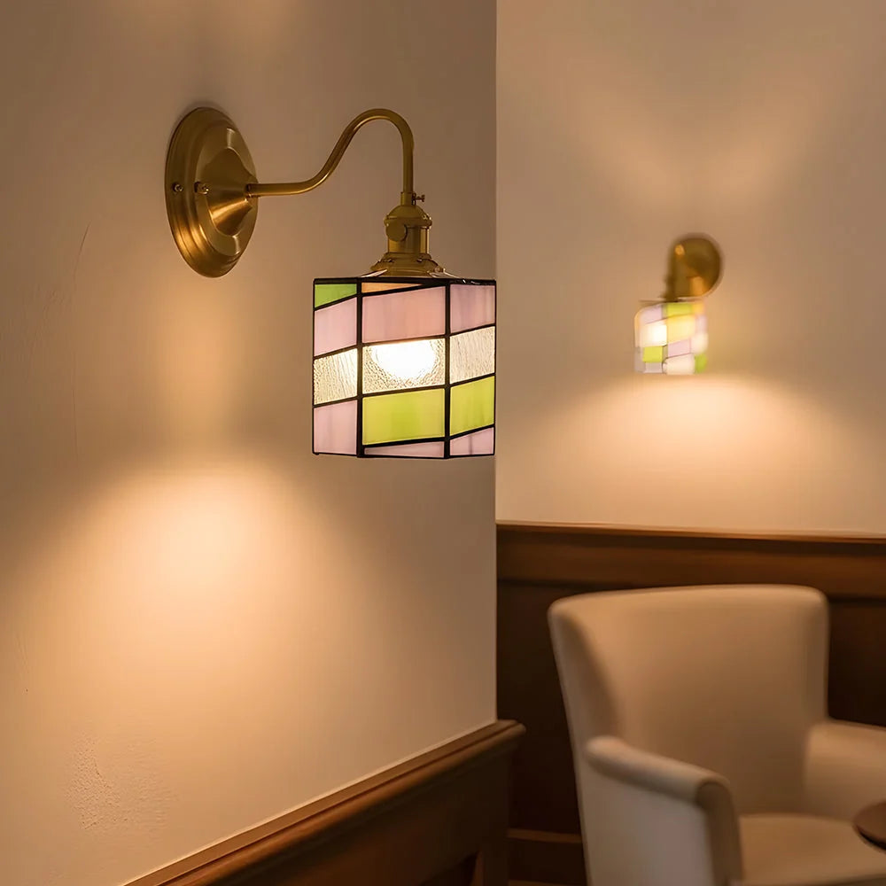 Wall Lamp | Art Deco Stained Glass & Copper Frame | E26/E27 Bulb Included