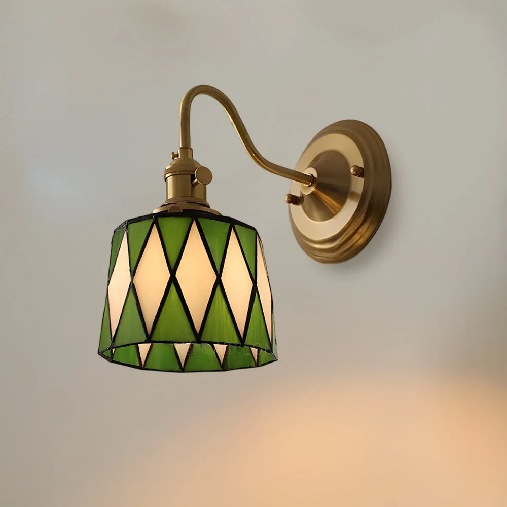 Wall Lamp | Art Deco Stained Glass & Copper Frame | E26/E27 Bulb Included