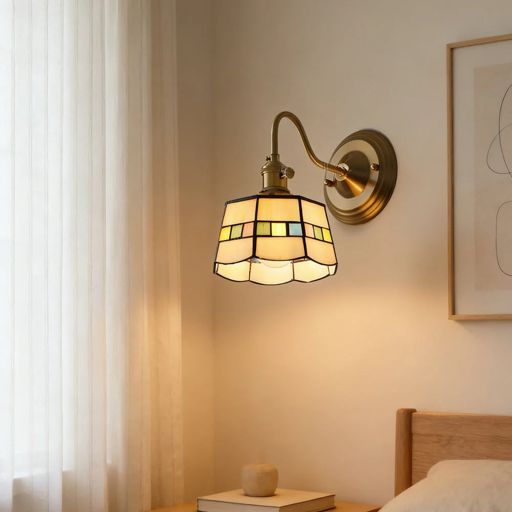 Wall Lamp | Art Deco Stained Glass & Copper Frame | E26/E27 Bulb Included