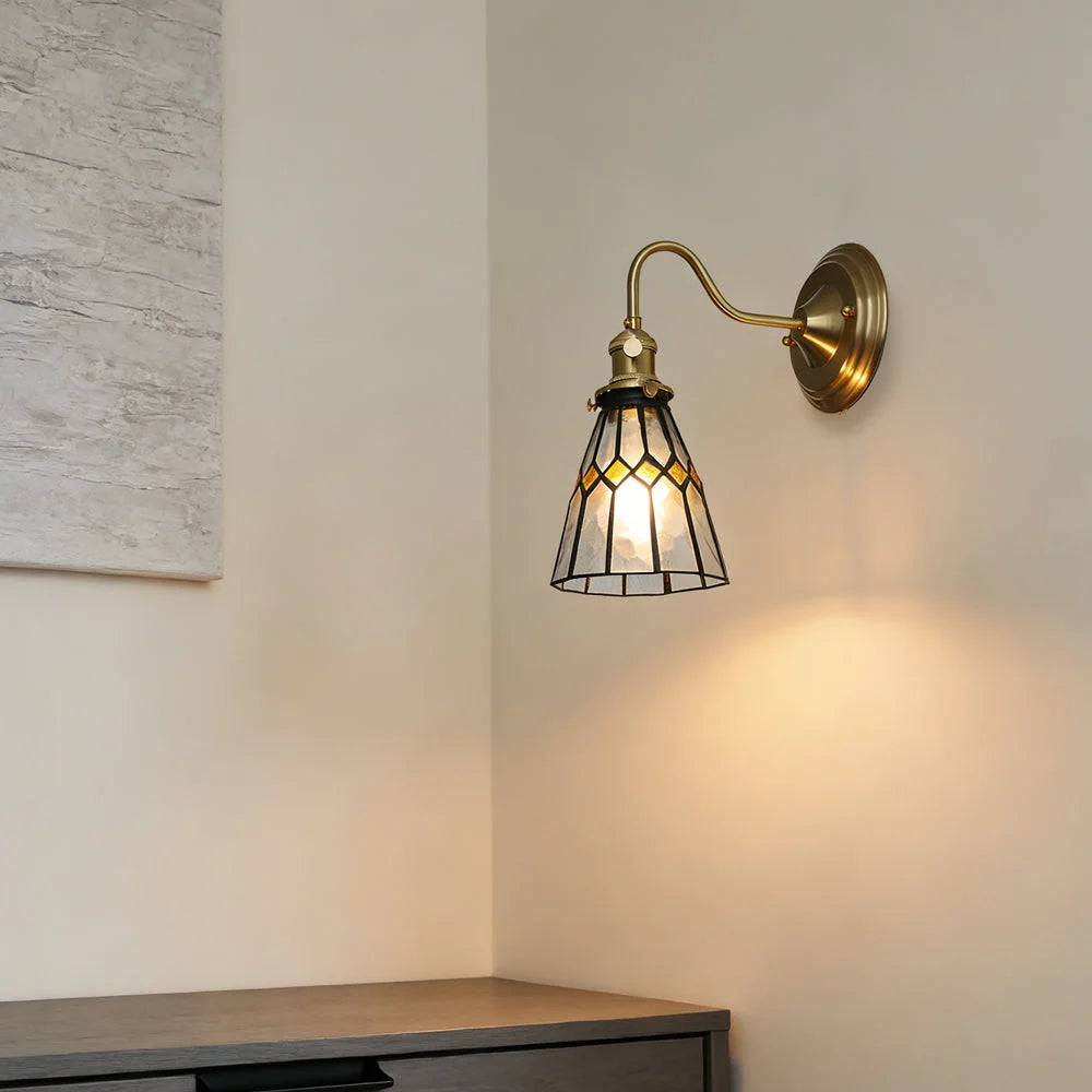 Wall Lamp | Art Deco Stained Glass & Copper Frame | E26/E27 Bulb Included