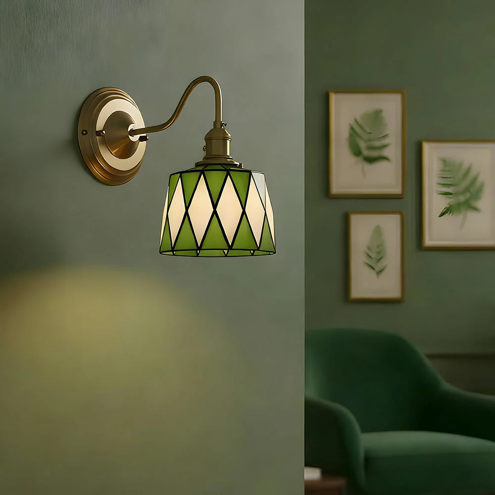 Wall Lamp | Art Deco Stained Glass & Copper Frame | E26/E27 Bulb Included