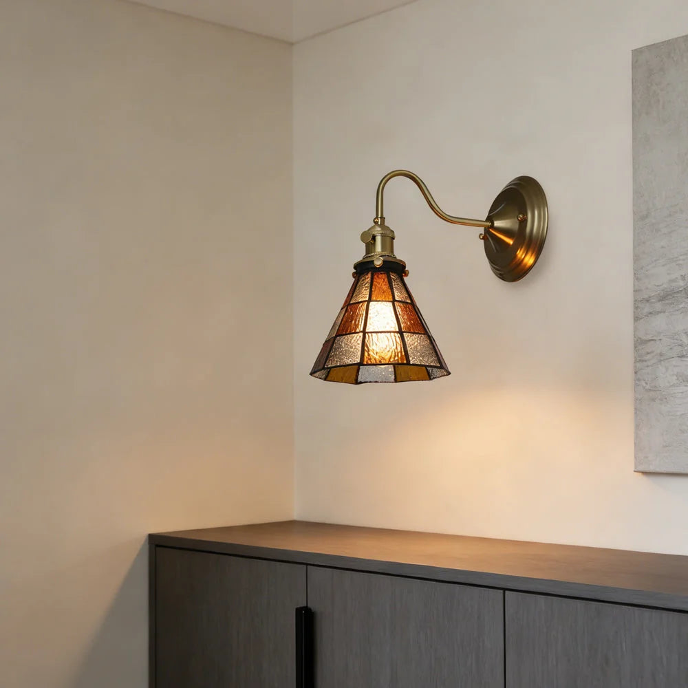 Wall Lamp | Art Deco Stained Glass & Copper Frame | E26/E27 Bulb Included