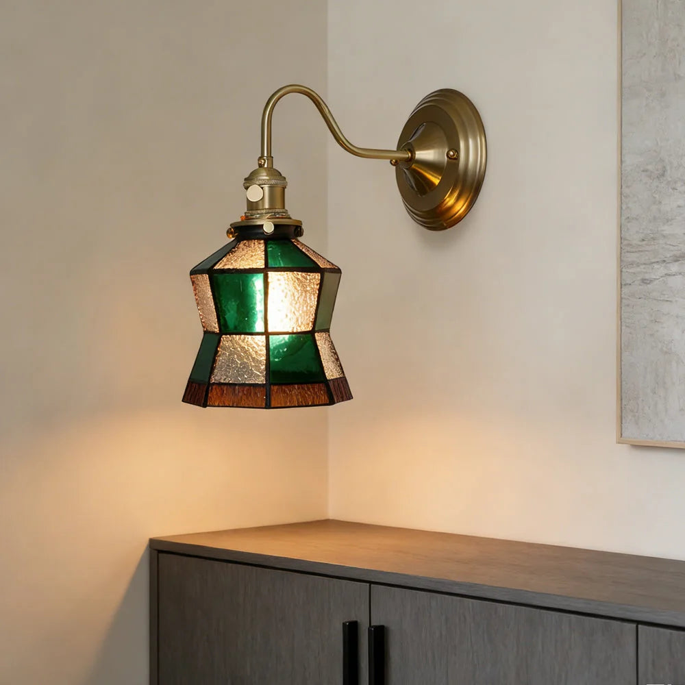 Wall Lamp | Art Deco Stained Glass & Copper Frame | E26/E27 Bulb Included