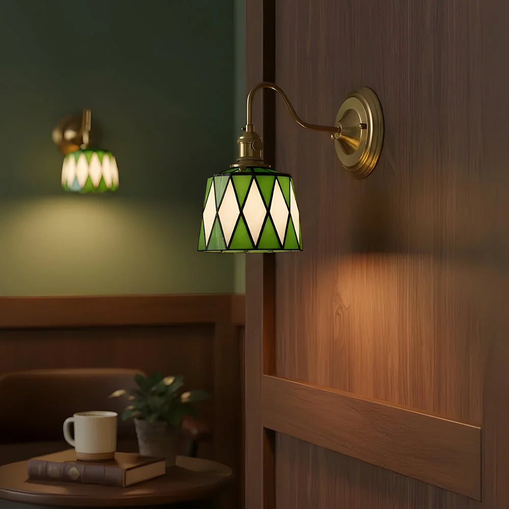 Wall Lamp | Art Deco Stained Glass & Copper Frame | E26/E27 Bulb Included