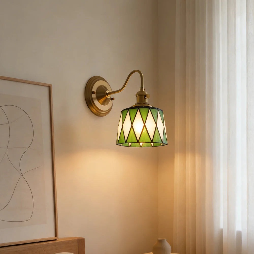 Wall Lamp | Art Deco Stained Glass & Copper Frame | E26/E27 Bulb Included