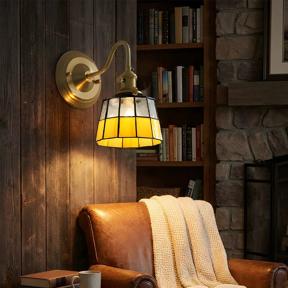 Wall Lamp | Art Deco Stained Glass & Copper Frame | E26/E27 Bulb Included