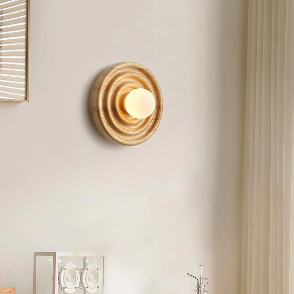 Wall Lamp | Ash Wood & Glass Globe | Dimmer Compatible