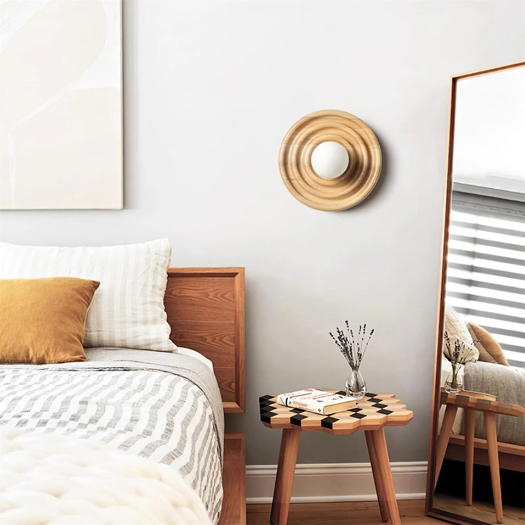 Wall Lamp | Ash Wood & Ripple Glass | 28 cm Diameter