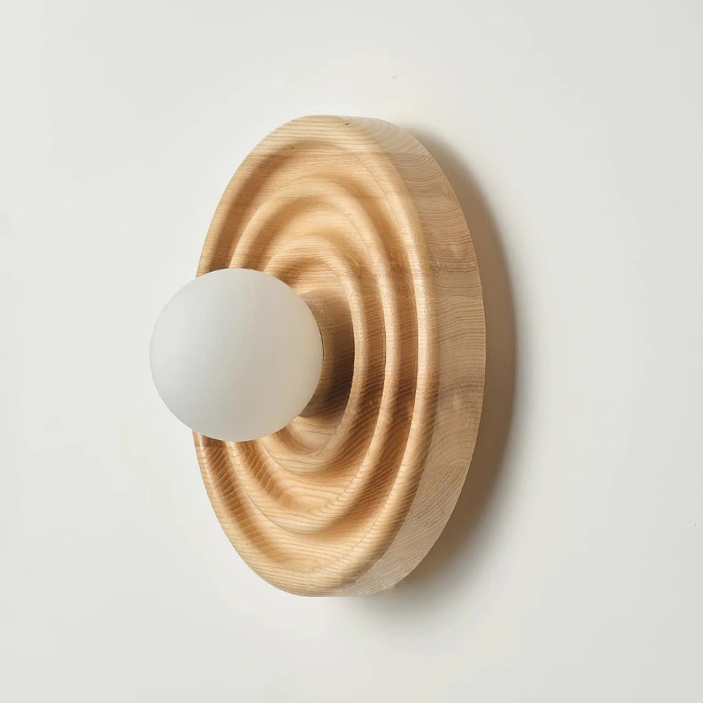 Wall Lamp | Ash Wood & Ripple Glass | 28 cm Diameter